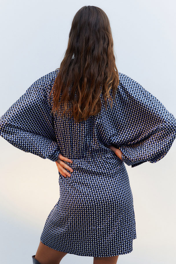 H&M Satin Shirt Dress Blue/patterned