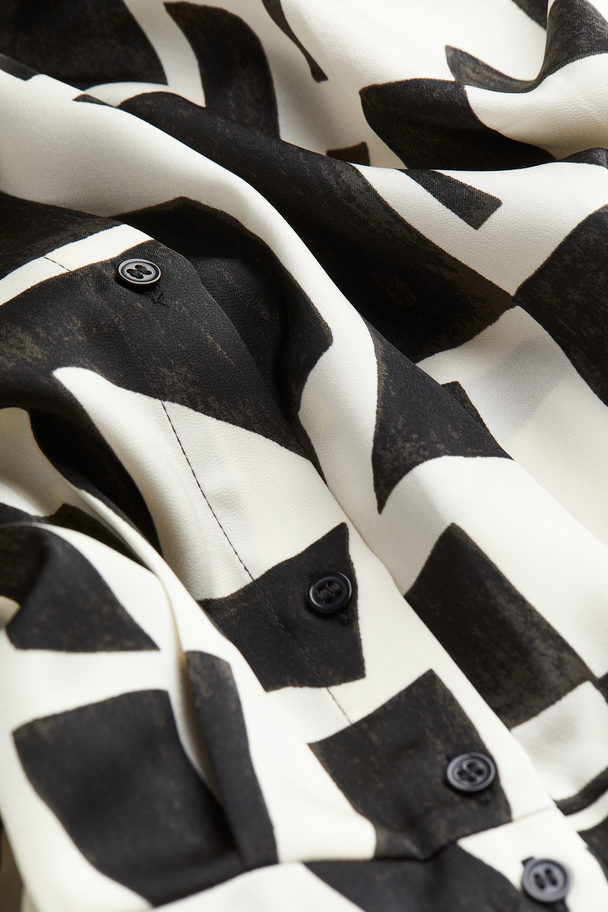 H&M Satin Shirt Dress Cream/black Patterned