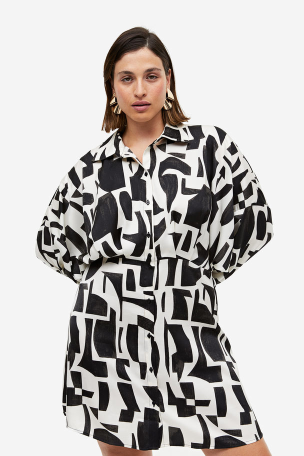 H&M Skjortklänning I Satin Crèmevit/svartmönstrad