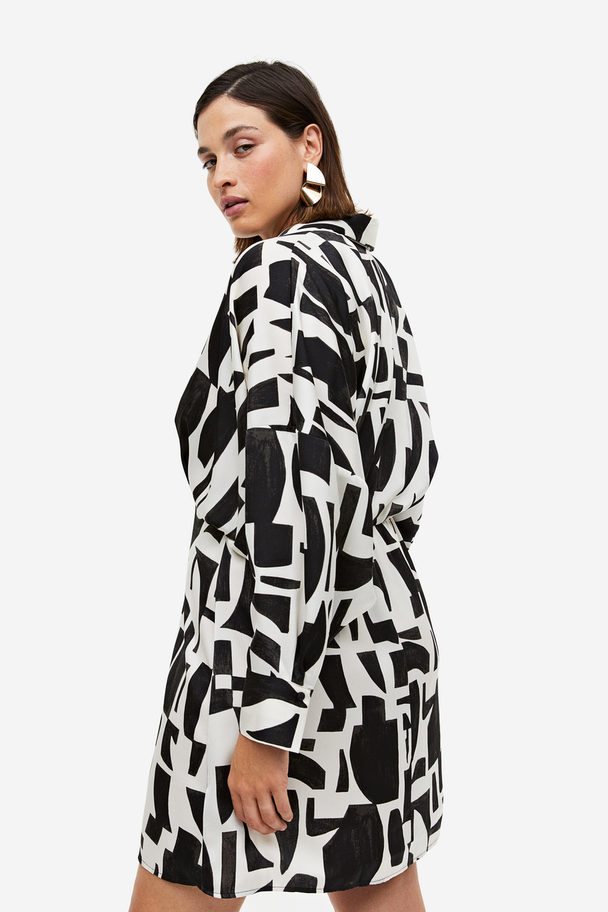 H&M Skjortekjole I Sateng Cream/sort Mønstret