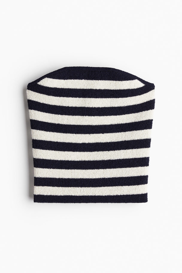 H&M Knitted Tube Top Navy Blue/striped