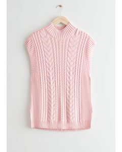 Oversized Cable Knit Vest Pink