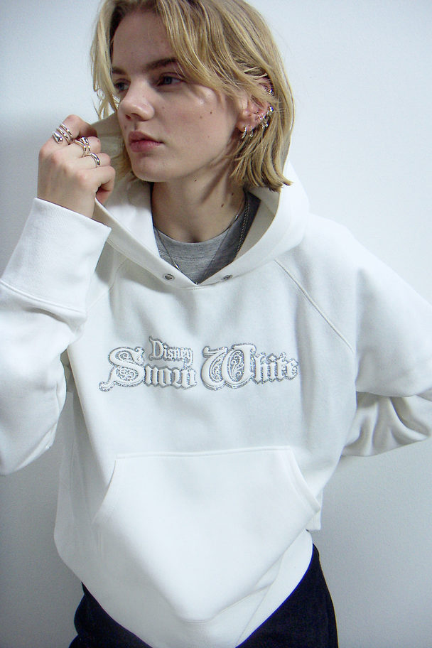 H&M Oversized Hoodie Med Motiv Hvid/snow White