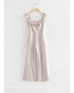 Frilled Linen Jumpsuit Off White