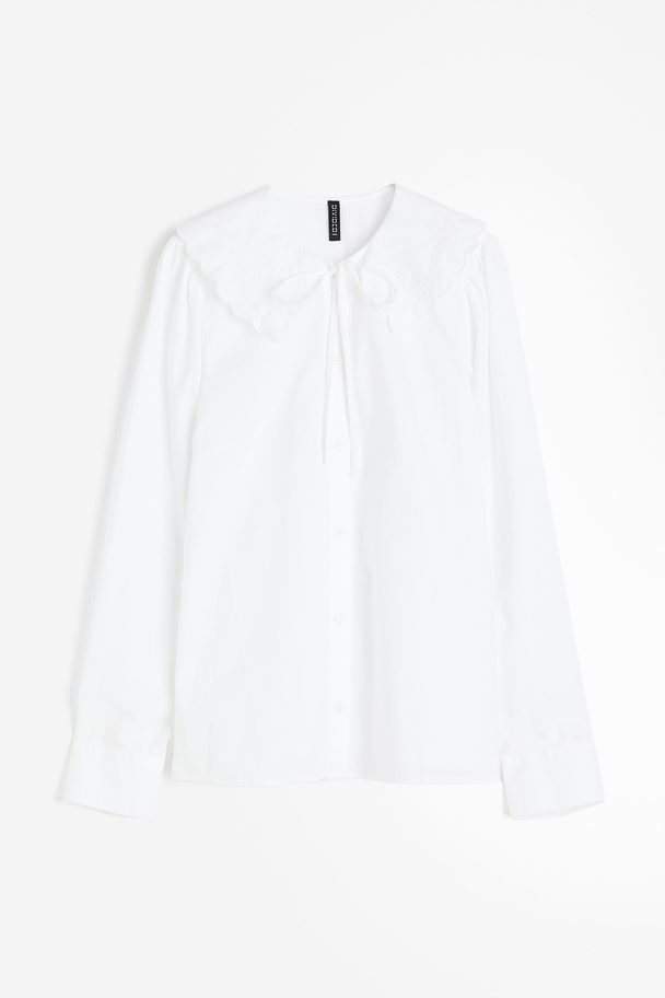 H&M Peter Pan-collared Cotton Shirt White