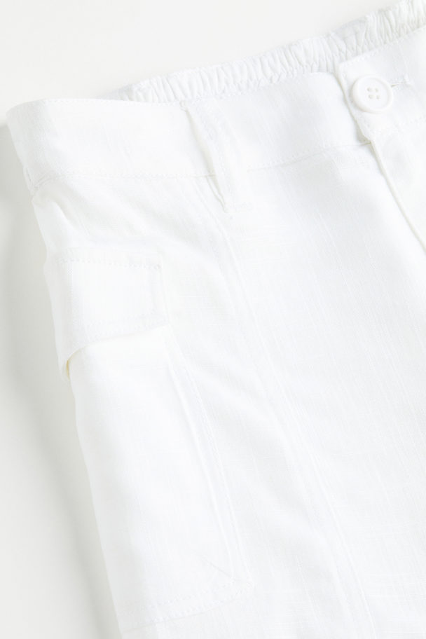 H&M Linen-blend Cargo Shorts White
