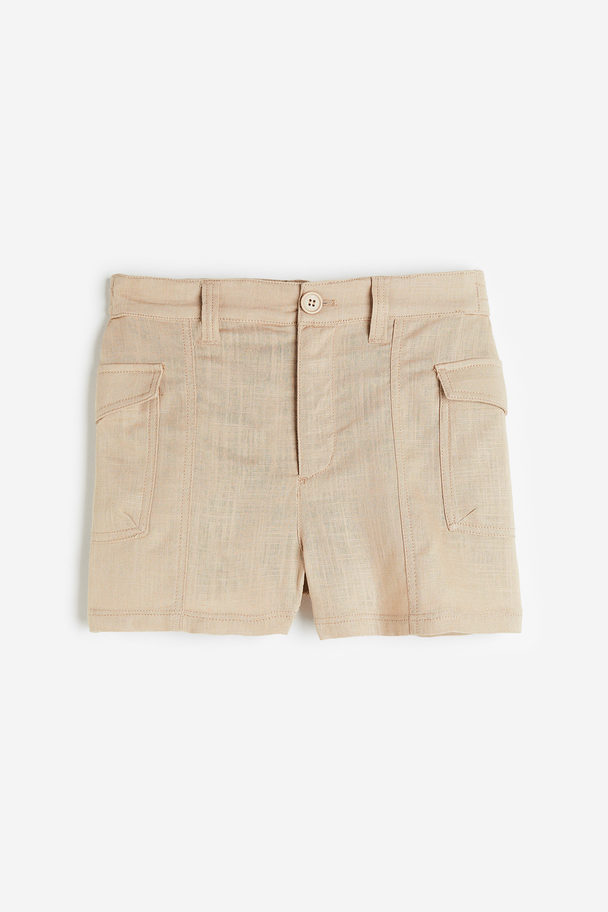 H&M Linen-blend Cargo Shorts Beige