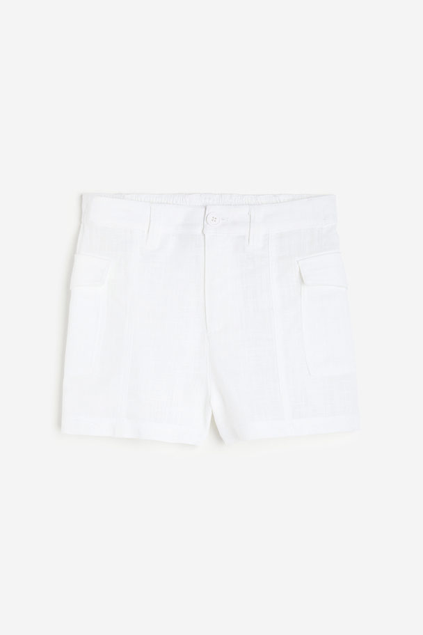H&M Linen-blend Cargo Shorts White