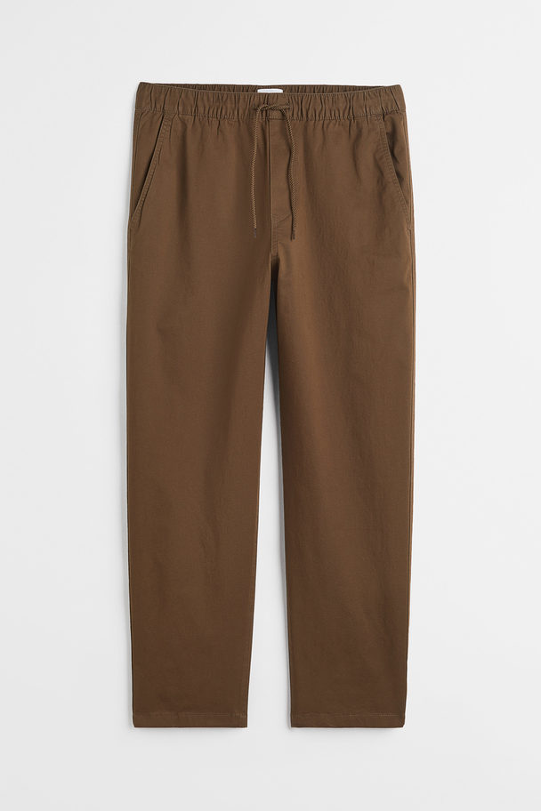 H&M Relaxed Fit Twill Pull-on Trousers Dark Khaki Green