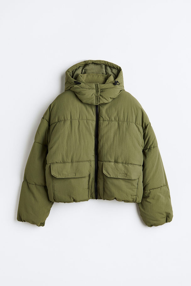 H&M Hooded Puffer Jacket Khaki Green