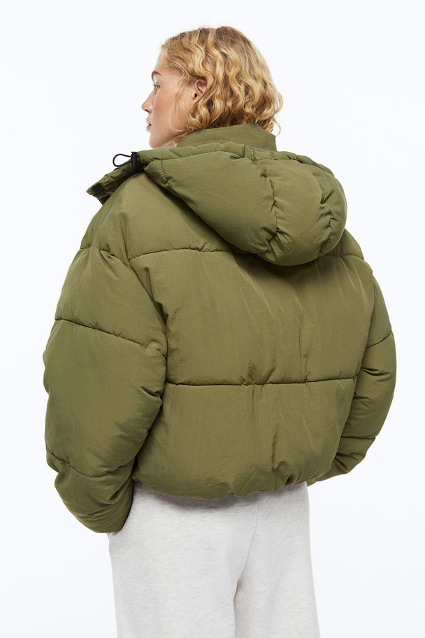H&M Hooded Puffer Jacket Khaki Green