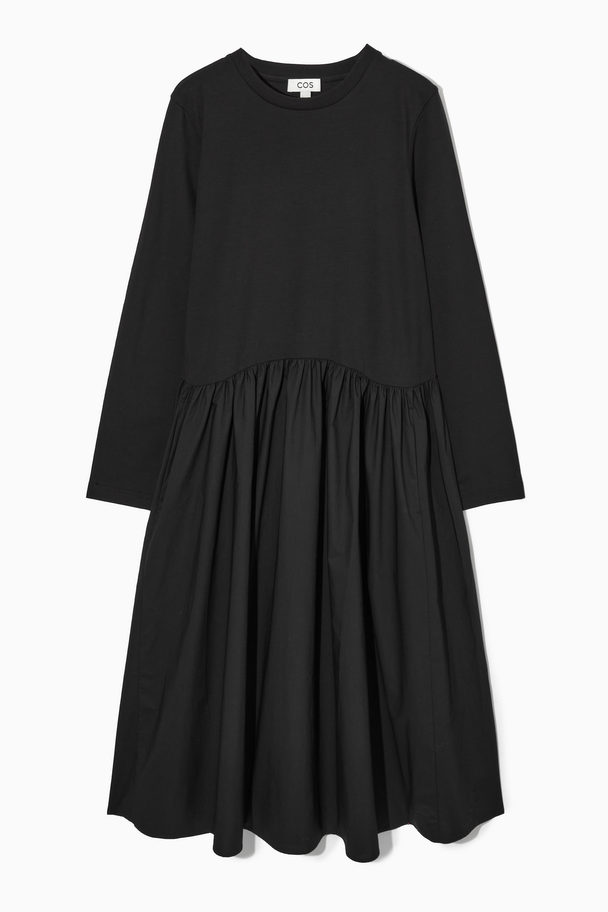 COS Long-sleeved Gathered Midi Dress Black