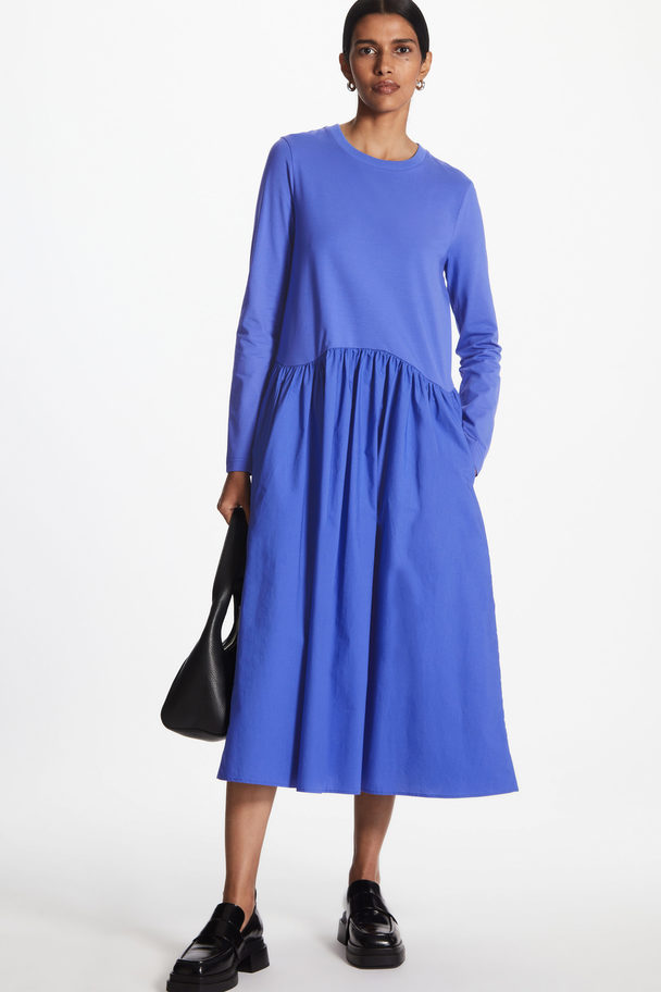 revolutie meditatie Uitgebreid Long-sleeved Gathered Midi Dress Blue Blue | Afound.com