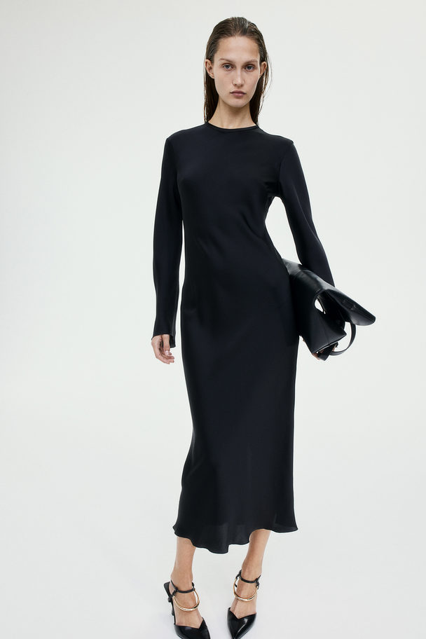 H&M Midi-jurk Met Lange Mouwen Zwart