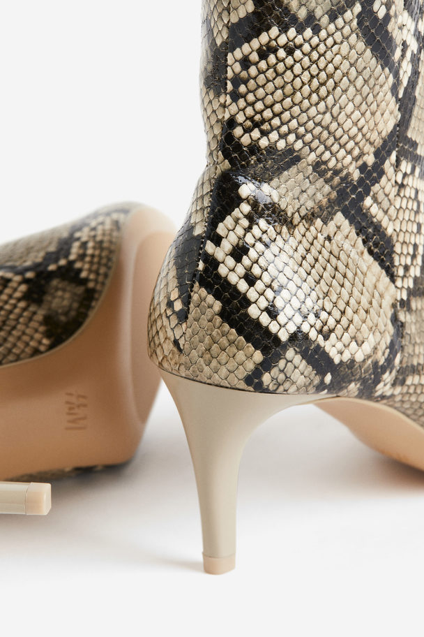 H&M Boots Med Hæl Beige/slangeskindsmønstret
