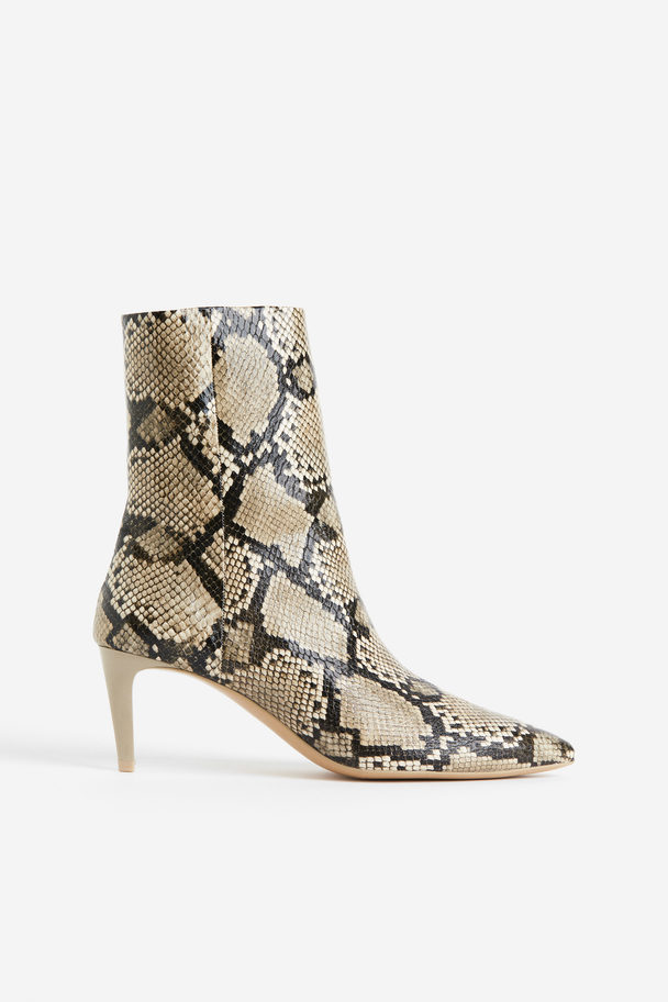 H&M Heeled Boots Beige/snakeskin-patterned
