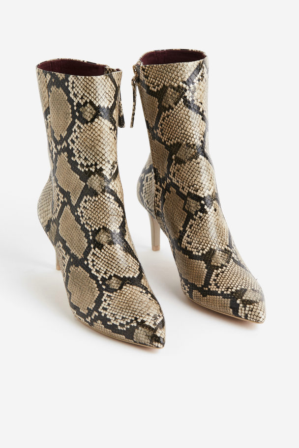 H&M Boots Med Hæler Beige/slangeskinnsmønstret