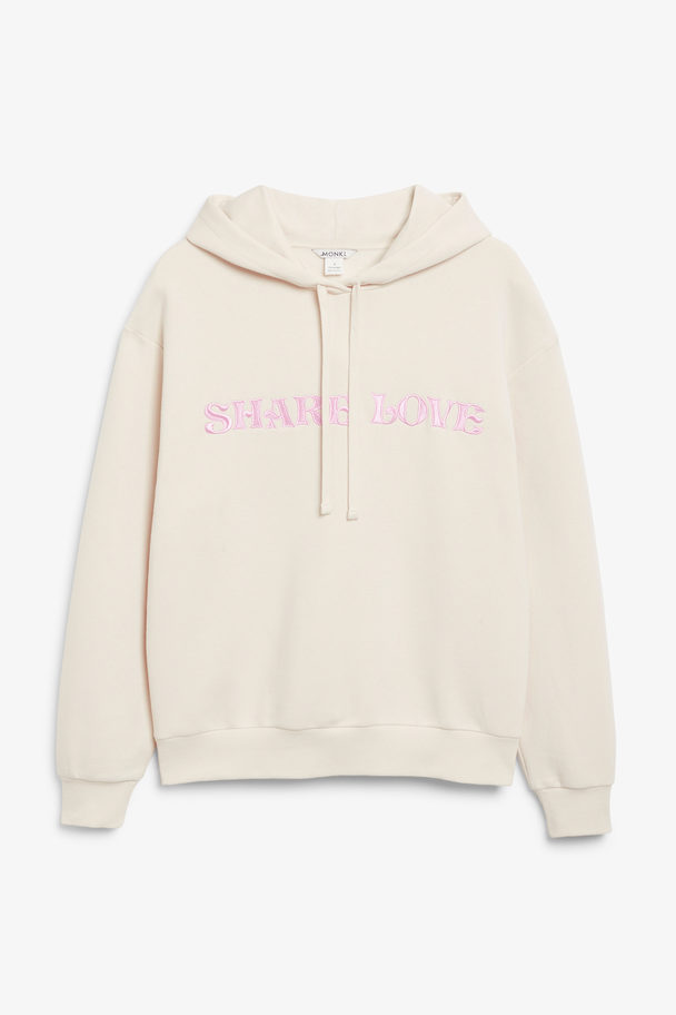Monki Drawstring Hoodie With Embroidery Share Love