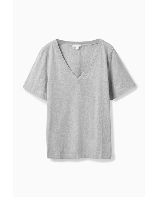 COS V-neck T-shirt Light Grey Marl
