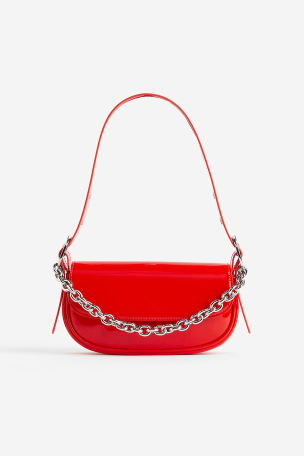H&M Chain-detail Coated Shoulder Bag Red