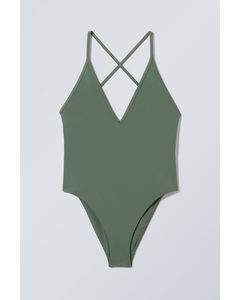 Deep V-neck Swimsuit Dimgrön