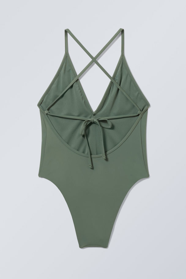 Weekday Deep V-neck Swimsuit Dusty Green