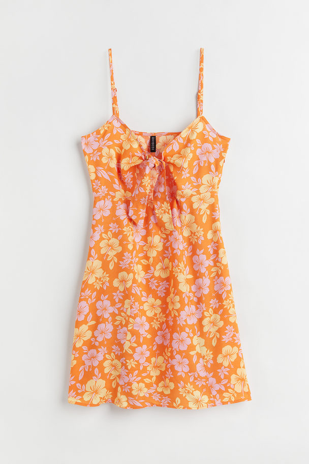 H&M Cut Out-klänning Med Knyt Orange/tropiska Blommor