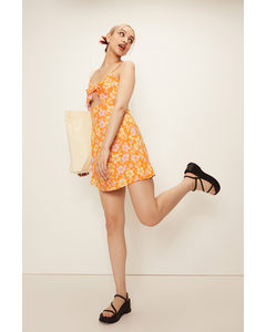 Tie-detail Cut-out Dress Orange/tropical Flowers