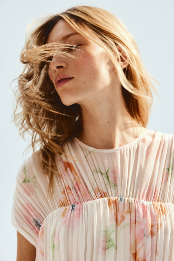 H&M Ingerimpelde Jurk Van Viscose Wit/bloemen