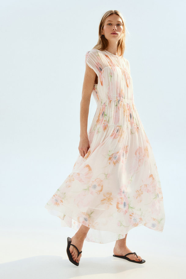 H&M Ingerimpelde Jurk Van Viscose Wit/bloemen