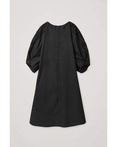 Embroidered Puff Sleeve Dress Black