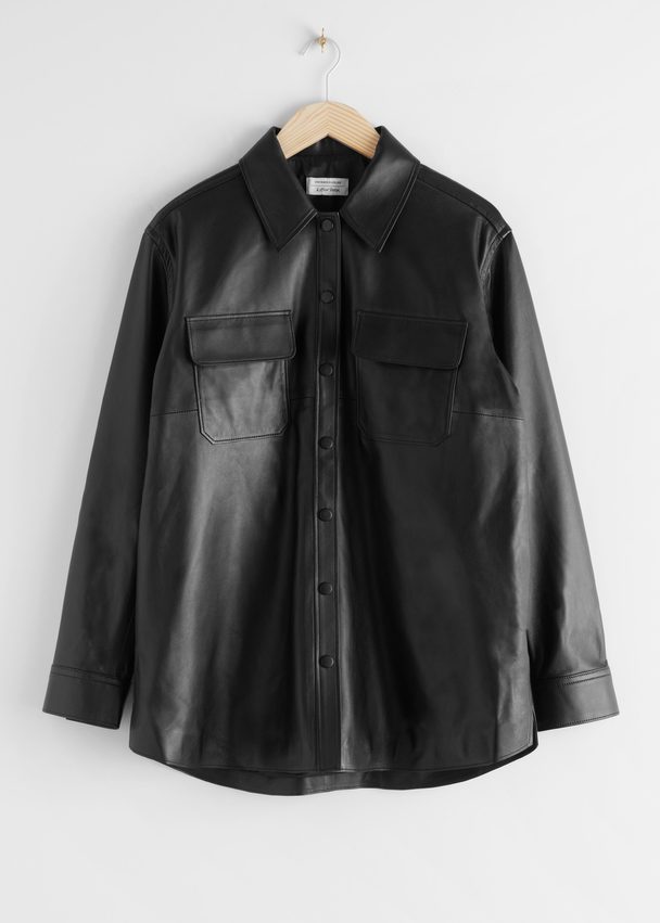 & Other Stories Relaxed Leather Shirt Black