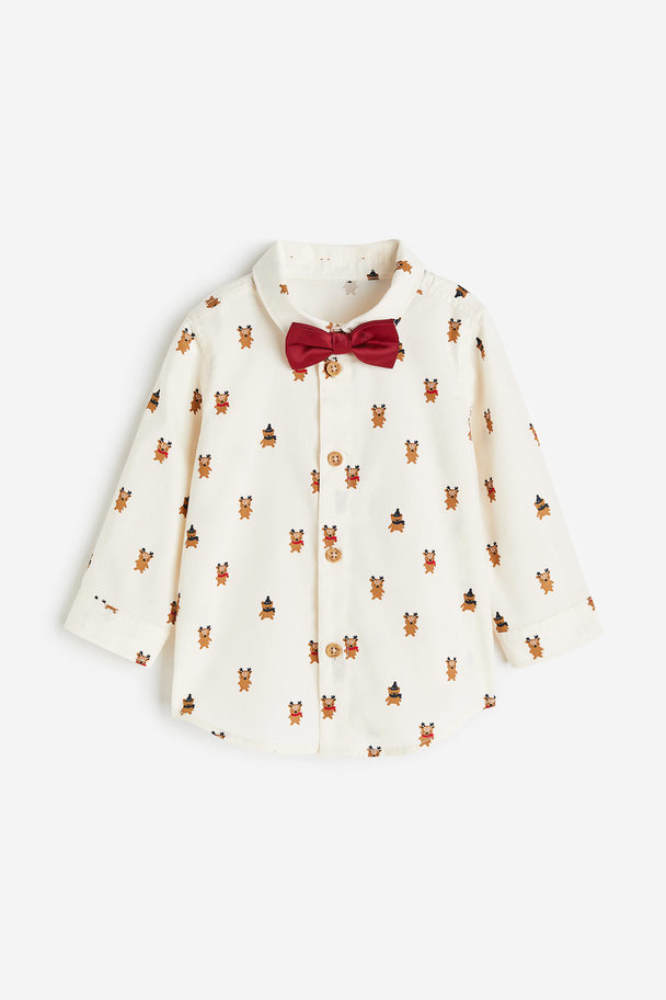 H&M Shirt And Bow Tie Cream/patterned