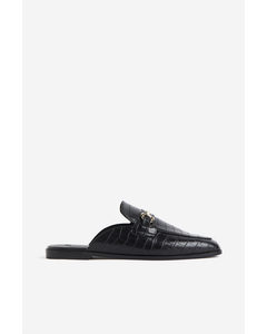 Slip-in-Loafer mit Trensendetail Schwarz/Kroko-Prägung