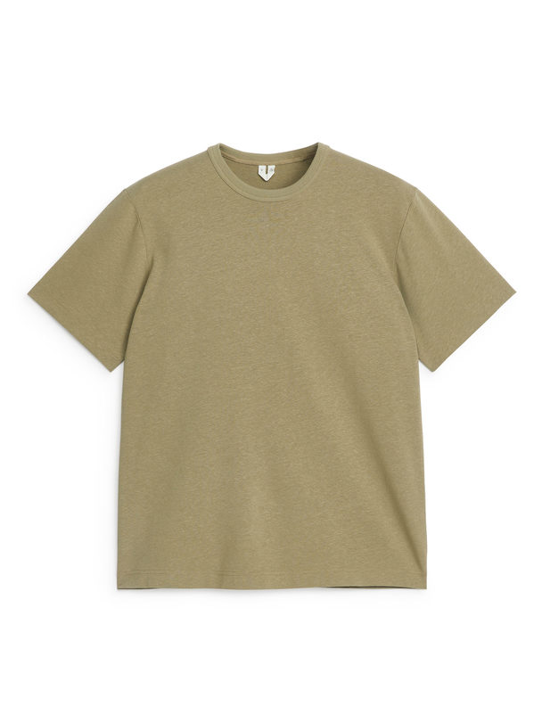 ARKET Baumwoll-Leinen-T-Shirt Khaki