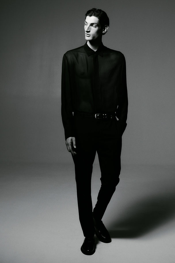 H&M Transparant Overhemd - Regular Fit Zwart