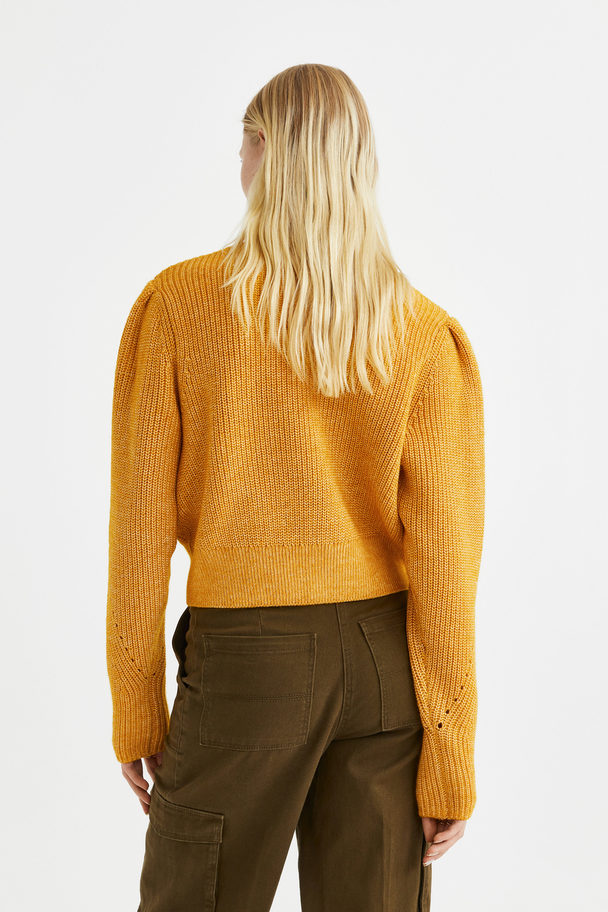 H&M Rib-knit Turtleneck Jumper Dark Yellow Marl