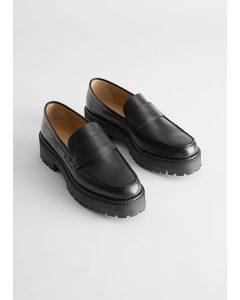 Chunky Leather Penny Loafers Black