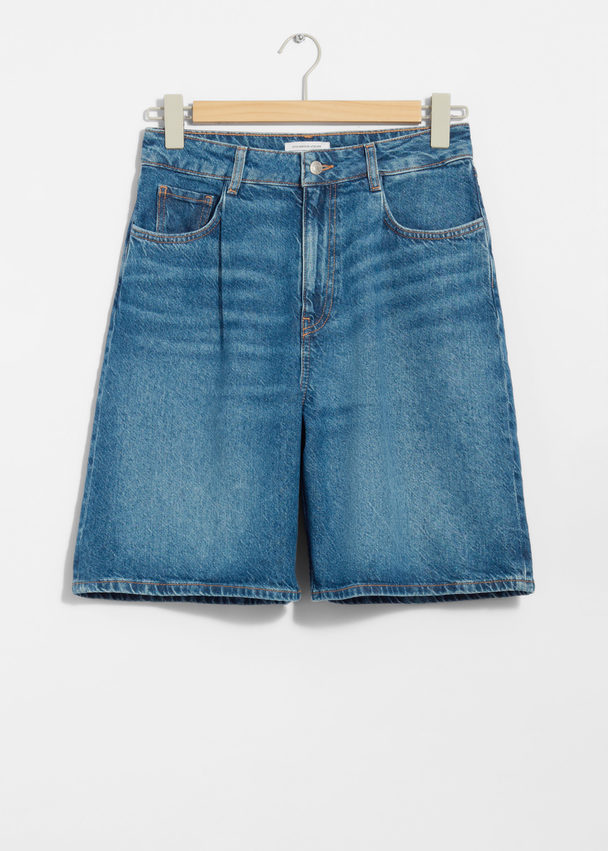 & Other Stories Lockere Jeansshorts Mittelblau