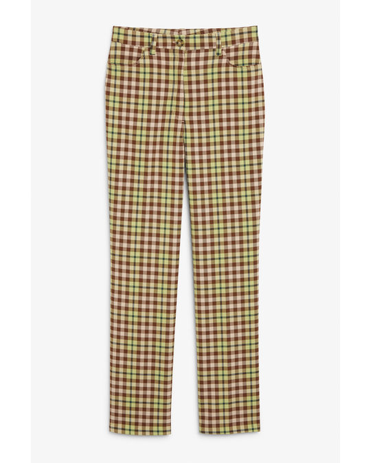 Monki Relaxed Straight Leg Trousers Brown And Green Checks