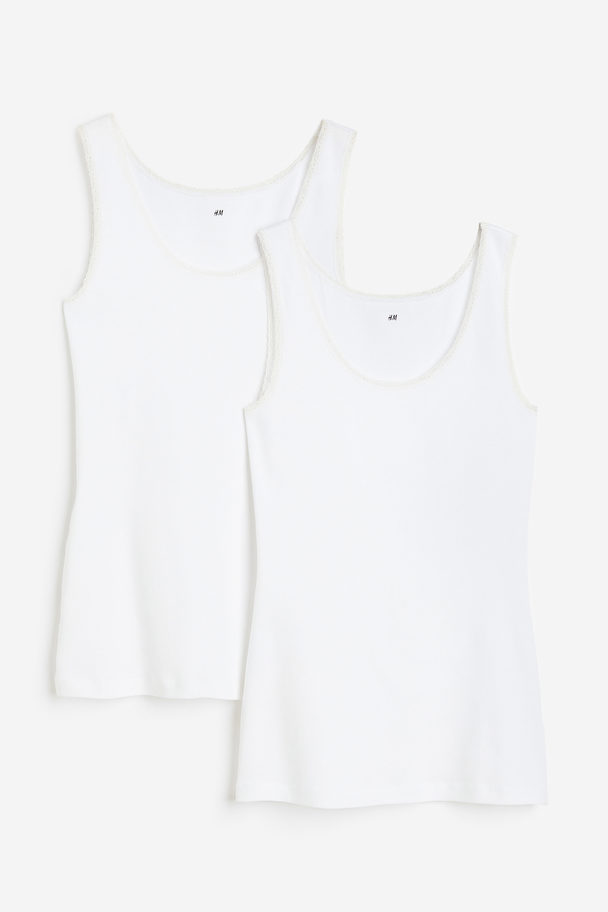H&M 2-pack Lace-trimmed Vest Tops White