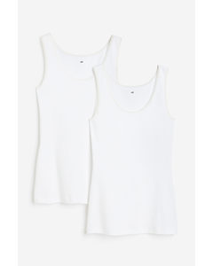 2-pack Lace-trimmed Vest Tops White