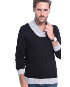 Two-color Shawl Collar Sweater