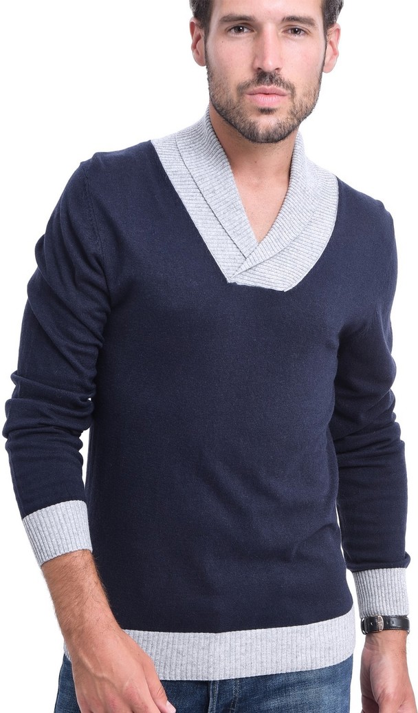C&Jo Two-color Shawl Collar Sweater