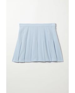 Check Short Pleated Skirt Light Blue