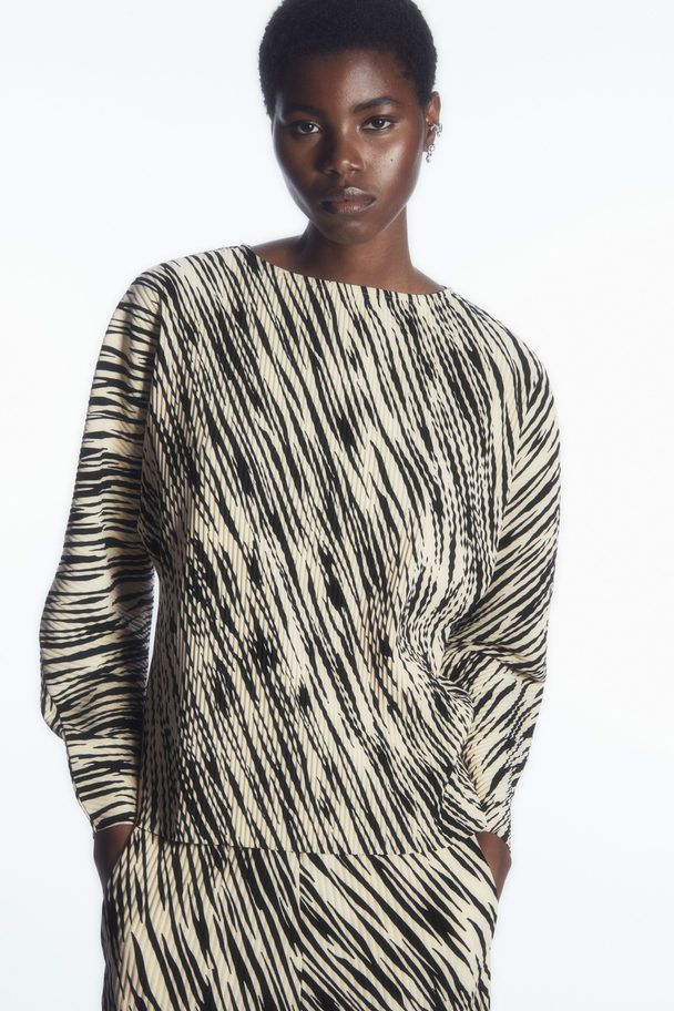COS Rounded Pleated Top Beige / Zebra