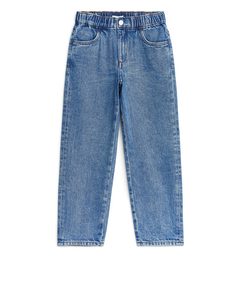 Dra-på-jeans Tvättad Blå