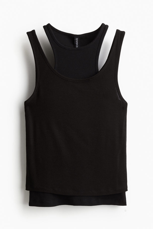 H&M Double-layered Ribbed Vest Top Black