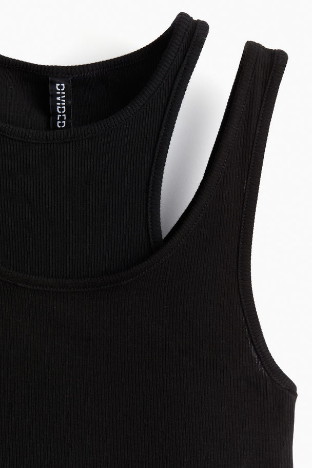 H&M Double-layered Ribbed Vest Top Black