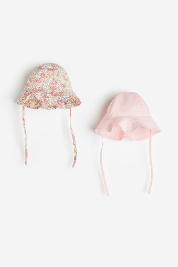 H&M 2-pack Cotton Sun Hats Light Pink/floral